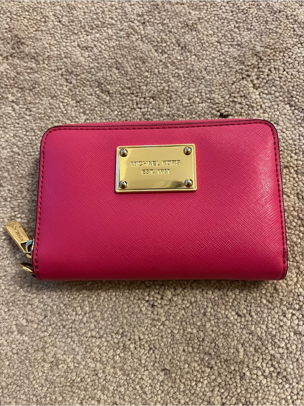 Michael Kors Hot Pink Saffiano Zip Wallet